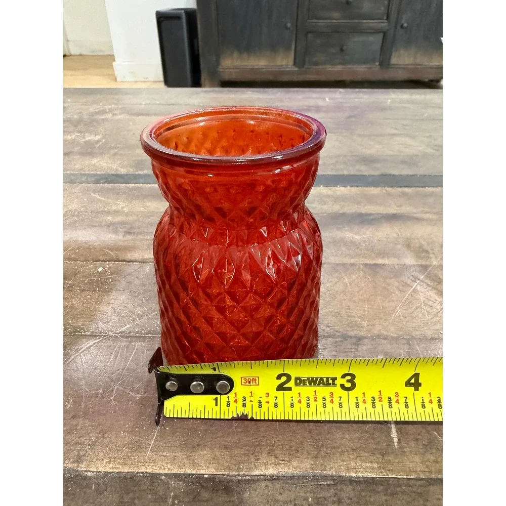 Vintage Orange Glass Bud Vase Diamond Quilted Pattern Small Decorative